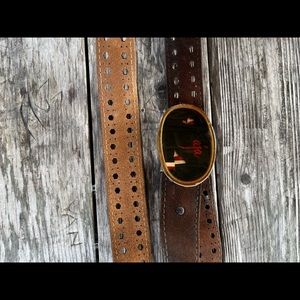 AJA (band)buckle with hood leather belt,lil little natural leather wear size 36”